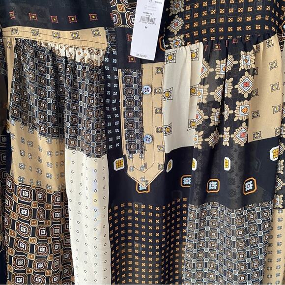Banana Republic NWTs Eyelet Blouse Black Tan Patchwork Print size Medium - Picture 6 of 8